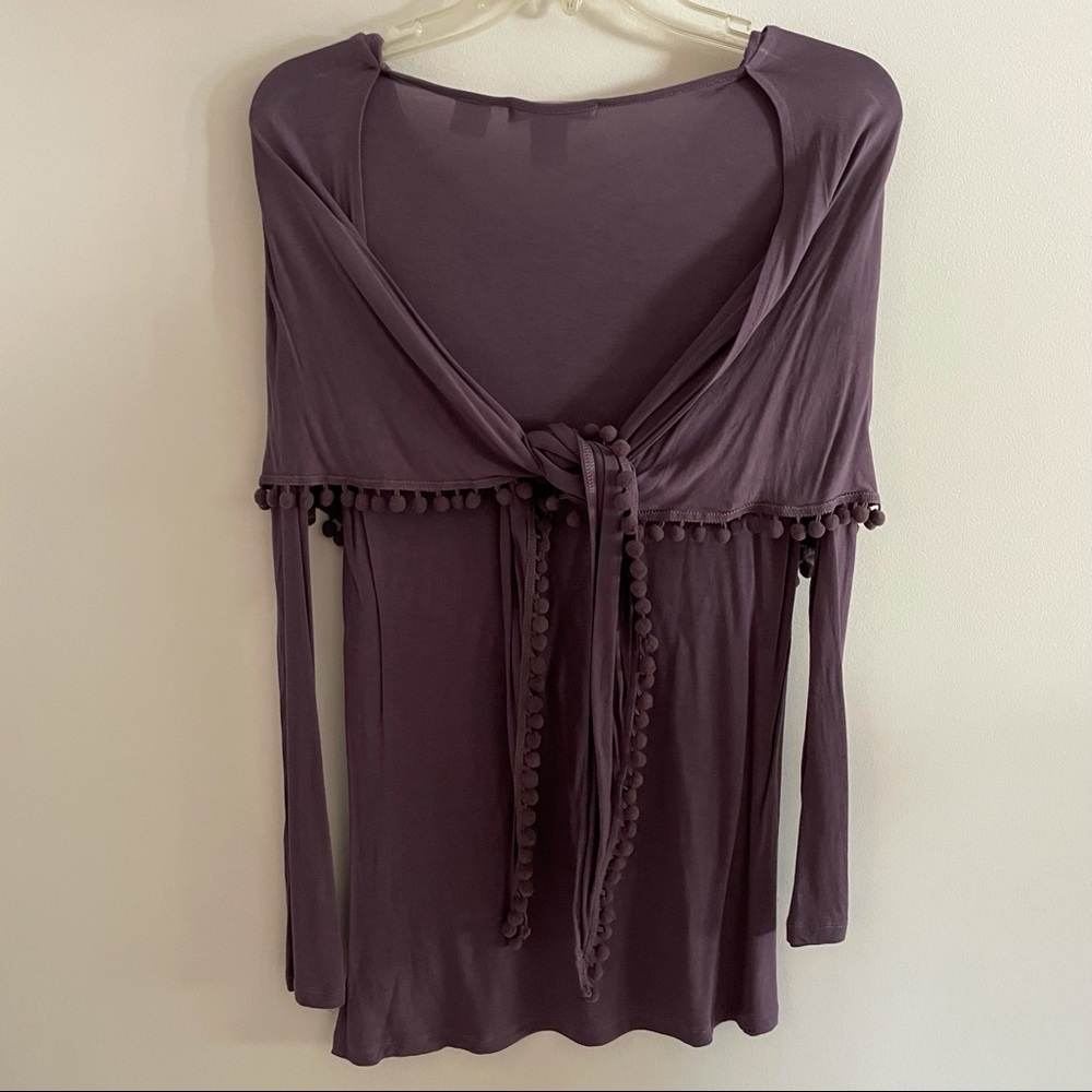Purple Stretchy long sleeved top with scarf neckline - Picture 9 of 10